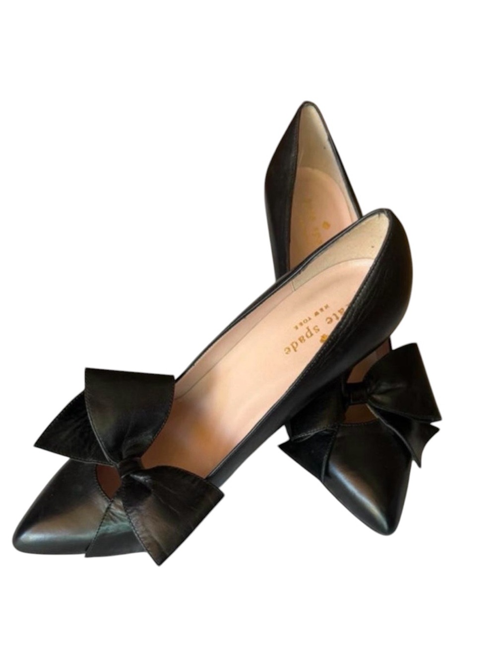 Kate Spade Black Pointed Toe Leather with Large Leather Bow Pump Size 7